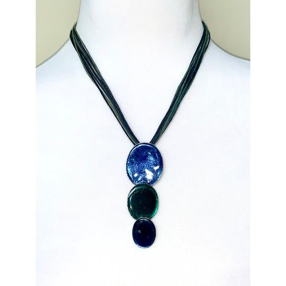 EVA Jewelry - EVA Blue Green Cascading Oval Pendant Statement Necklace EUC